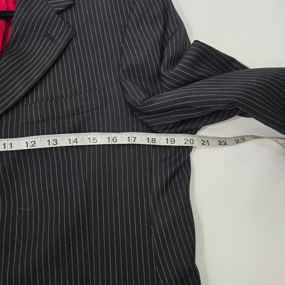 Vintage Tommy Hilfiger Mens Wool Pinstripe Blazer Jacket 40R Red Lining Black